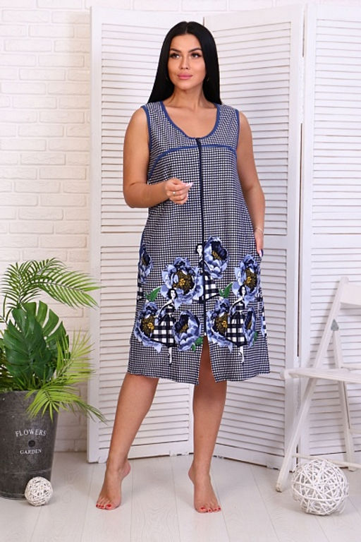 Халат женский на молнии с карманами, синий купон (841-2) - Плиона фото 2