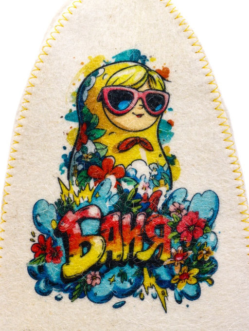 Шапка для бани и сауны Матрешка в очках, полиэфир, шерсть, белая - Simaland фото 4