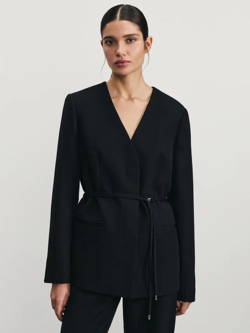 Однобортный жакет приталенного кроя с поясом / Zarina фото 7