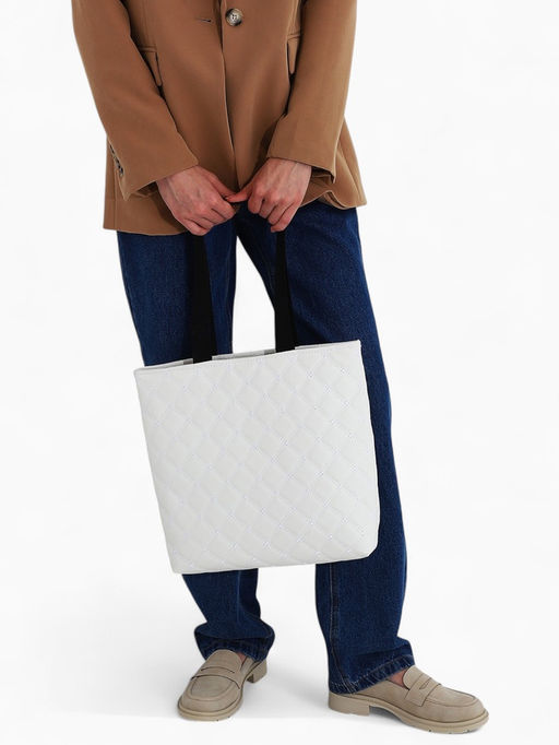 Сумка - шоппер женская на молнии, 32×10×31 см, молочная