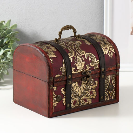 Шкатулка для украшений «Сундук. Китайские огурцы на красном», дерево, 20×15×15.5 см