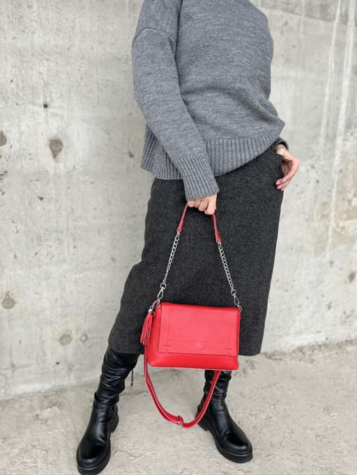 Женская кожаная сумка через плечо 8722-9 Ред - Sergio valentini фото 7