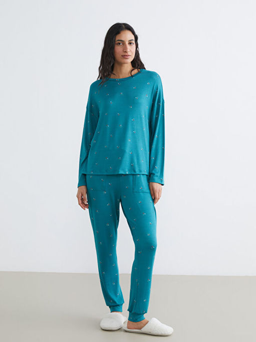 Bisiklet Yaka Desenli Kad?n Pijama Tak?m