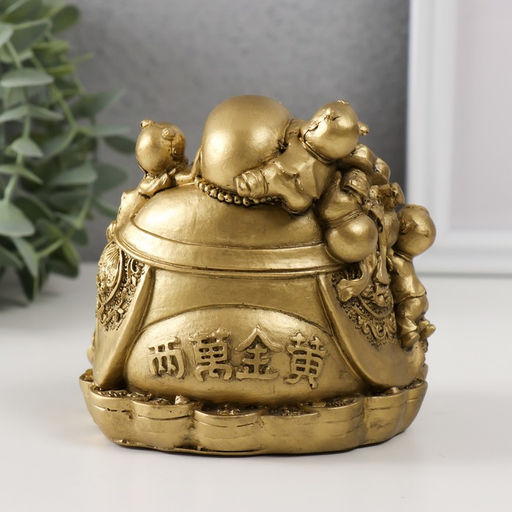 Нэцкэ «Хотей с детьми», полистоун под бронзу, 10.8×10×9.5 см