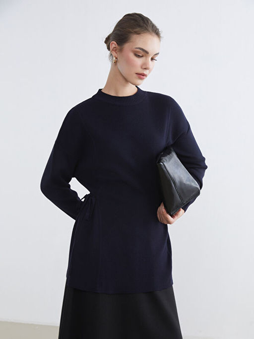 Dik Yaka Oversize Kad?n Triko Tunik