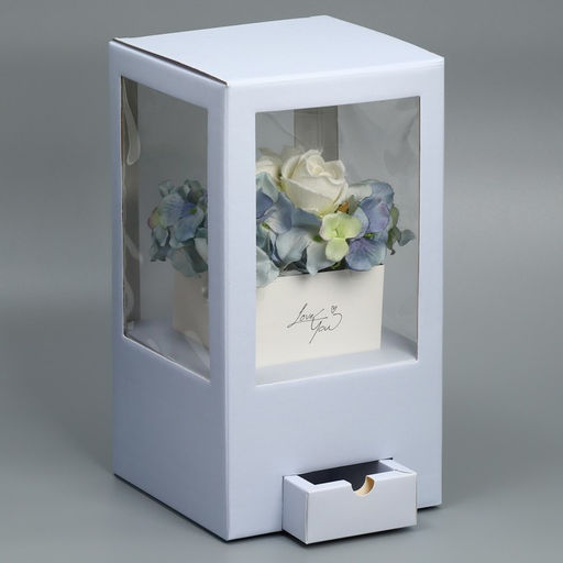 Коробка подарочная для цветов с вазой из МГК складная, упаковка, «Love», 16×23×16 см