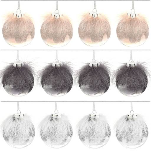 Набор из 12шт, Украшение новогоднее Шар "Перышко страуса", D 8 см, L35 W27 H9 см