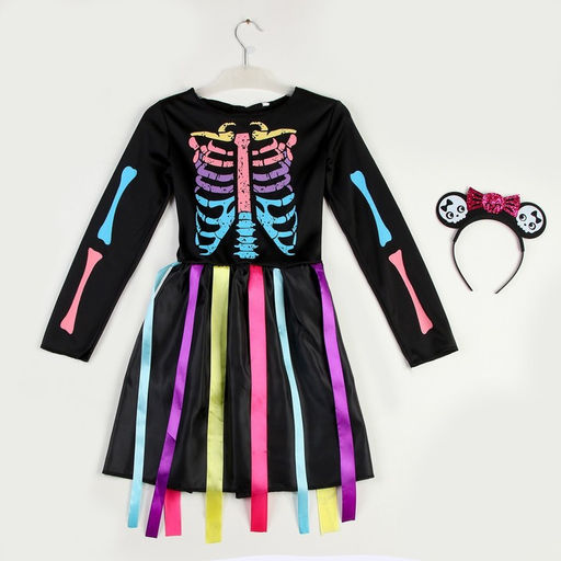 Карнавальный набор «Радужный скелет», платье и ободок, р. S