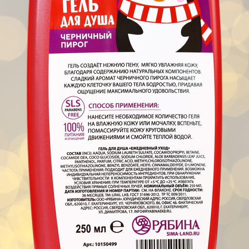 Winter Melody, гель для душа, 250 мл, черничный пирог - URAL LAB фото 3