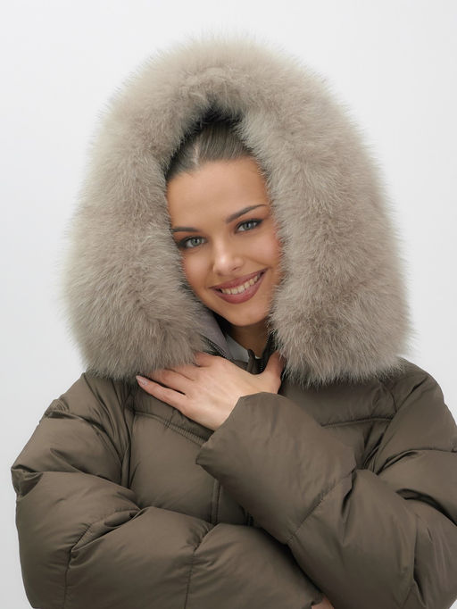 Пальто зимнее утепленное с мехом и капюшоном тренд темно-коричневого цвета 7745TK - Visdeer фото 11