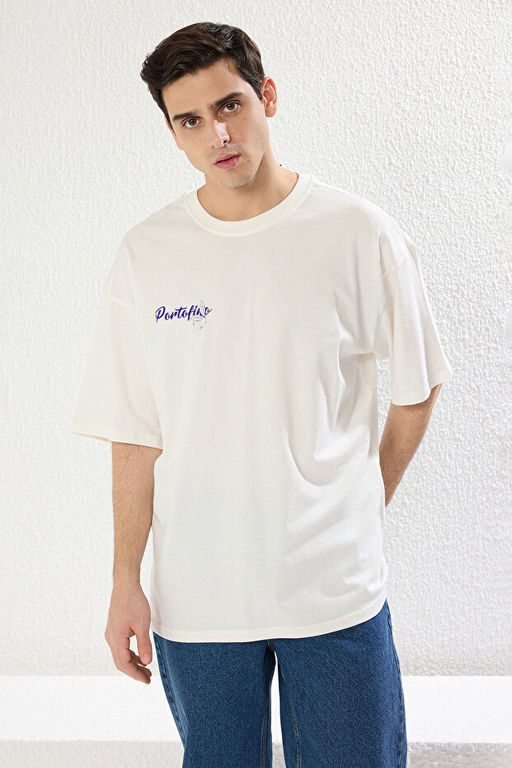 Beyaz Oversize/Geni_ Kesim Limon Bask_l_ %100 Pamuk T-Shirt TMNSS23TS00089 - Trendyolmilla фото 2