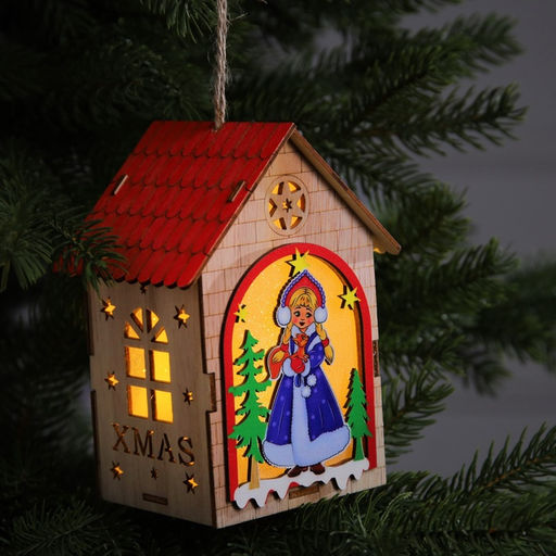 Ёлочная игрушка Домик со Снегурочкой, 14.5х11х8.5 см, 1 LED, от батареек, свечение тёплое белое - Luazon lighting фото 2