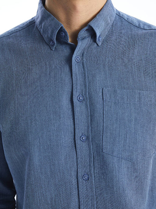 Regular Fit Uzun Kollu Keten Kar???ml? Erkek G?mlek