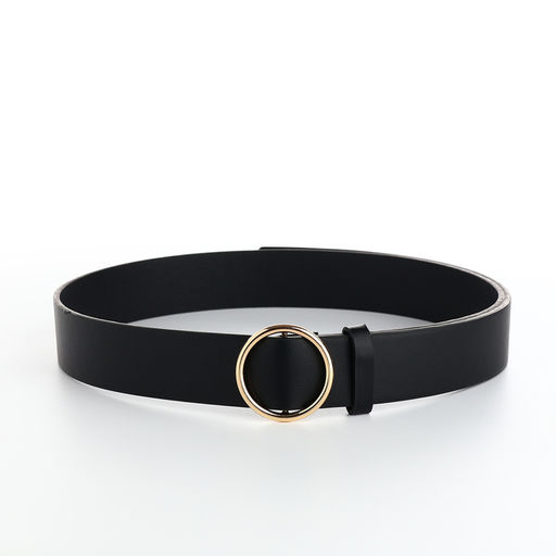 Ремень женский 110×3.5 см, круглая пряжка-затяжка металл, золотистая, чёрный