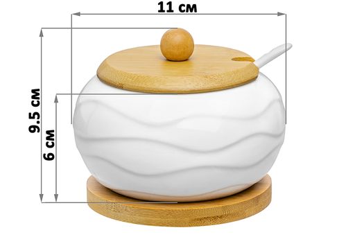 Сахарница 310 мл 11*11*9,5 см Айсберг волны + ложка + дер. крышка на дер. подставке - Elan gallery фото 2