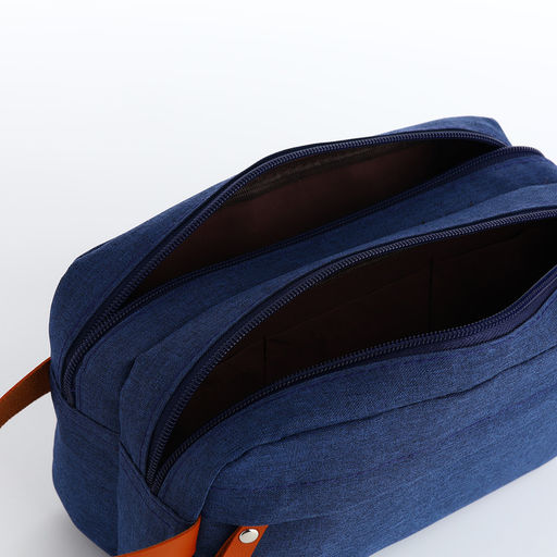 Косметичка дорожная на молнии с ручкой, с отделами, с карманом, синяя - Simaland фото 3