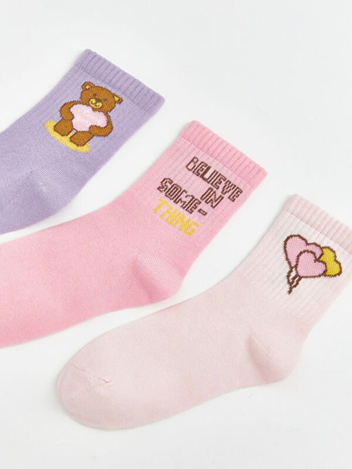 K?z ?ocuk Desenli Soket ?orap 3l?