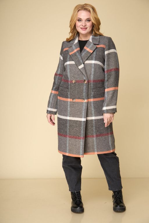 Пальто БелЭльСтиль 855 клетка коричневая фото 5