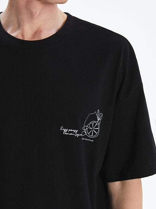 Bisiklet Yaka Bask?l? Penye Erkek Ti??rt