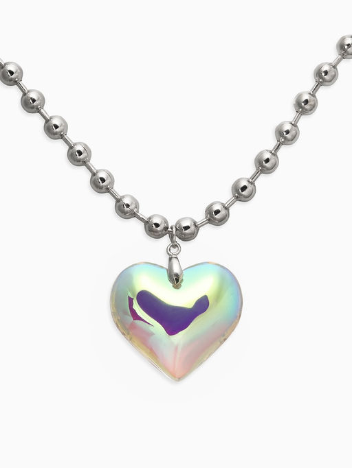 Кулон «Сердце» большое, цветное в серебре, 40 см