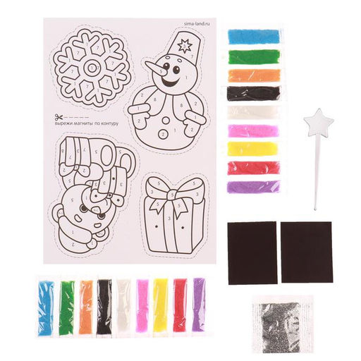 Магнит - фреска своими руками на новый год «Снеговик и мишка», набор 4 шт., набор для творчества