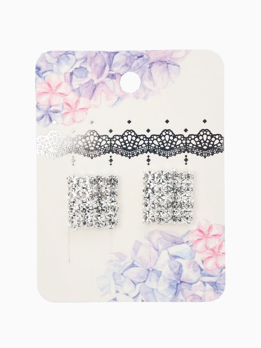 Цена за 2 шт. Серьги со стразами "Квадрат" 12*12мм, цвет белый в серебре