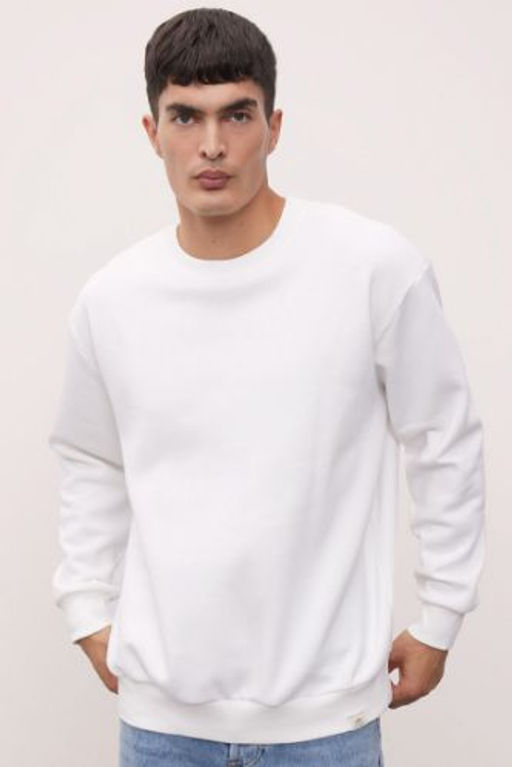 Oversize Genis Kal?p Bisiklet Yaka Kal?n Basic Duz Sweatshirt