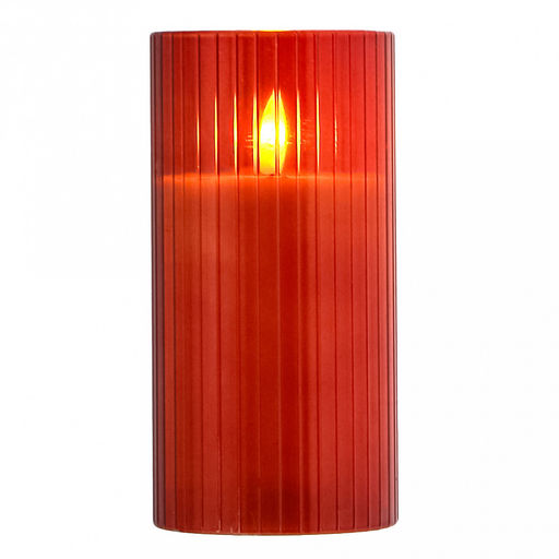 Свеча в цветной колбе, восковая, светодиодная на батарейках д7,5см h15,2см, свет теплый, с мерцанием, колба стекло, цвет терракотовый, питание от 2-х батареек АА (в комплект не входят), в коробке (Китай)