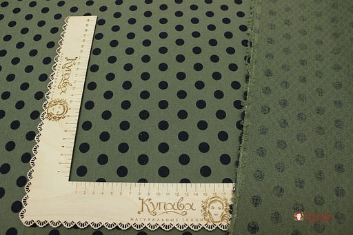 Муслин двухслойный с эф.фактурной стежки Крупный горох на сером хаки, ш.1.43м, хл-100%, 130гр/м.кв - Купава фото 3