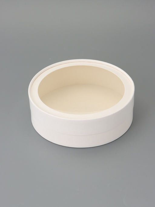 Набор круглых подарочных коробок с окном, завальцованные, белые, 8 шт., 18×6 см