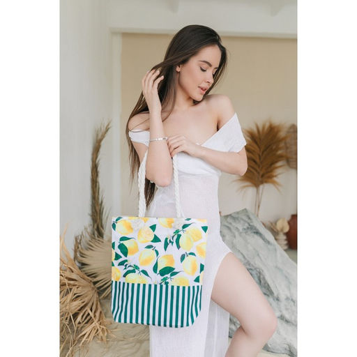 Сумка пляжная на молнии, цвет белый/жёлтый - Nazamok фото 11