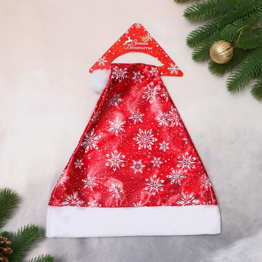 Цена за 6 шт. Колпак новогодний «Белые снежинки» 28×40 см, красный