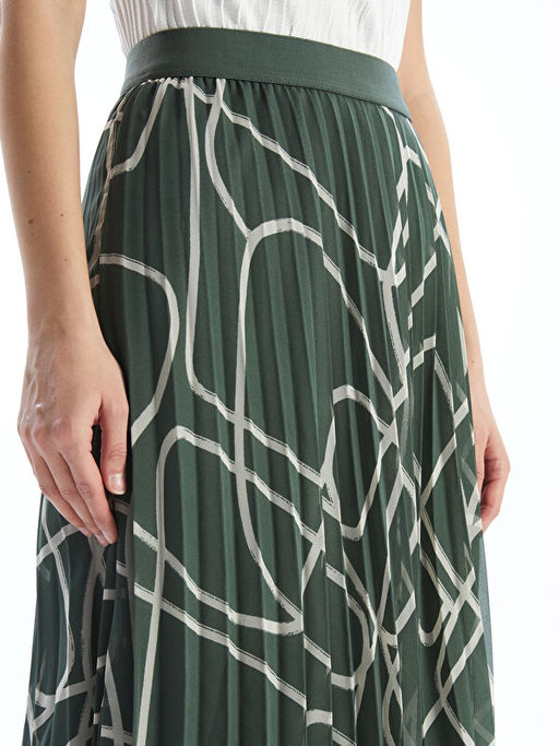 Beli Lastikli Desenli ?ifon Kad?n Pileli Etek