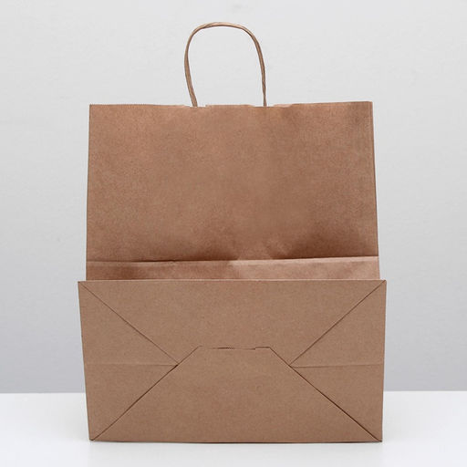Цена за 25 шт. Пакет крафт без печати, круглая ручка 32×18×37 см