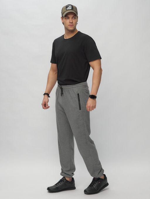 Брюки джоггеры спортивные трикотажные мужские серого цвета 001Sr