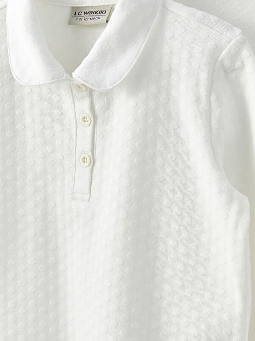 Polo Yaka Kendinden Desenli Uzun Kollu K?z ?ocuk Ti??rt - Waikiki фото 3