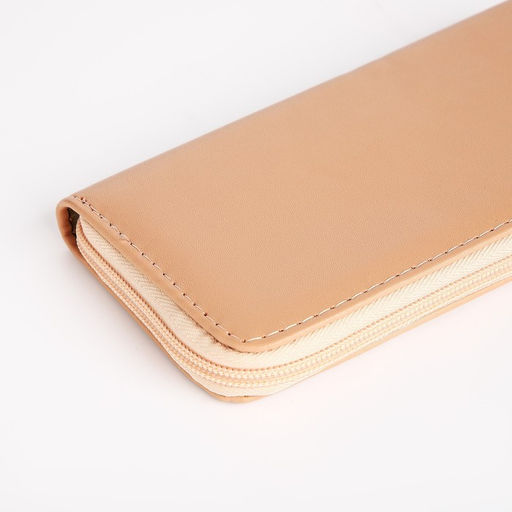 Кошелёк женский на молнии с ремешком, 19.5×2.5×10 см, однотонный, бежевый