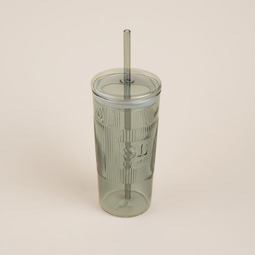 Стакан SL Home «Идиллия», 650 мл, 8.5×24 см, стекло, с трубочкой, зелёный