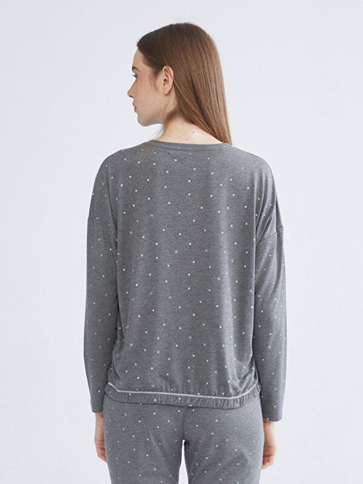 Bisiklet Yaka Bask?l? Kad?n Pijama ?st