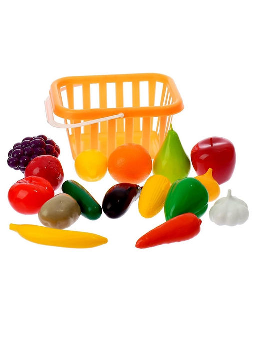 Игровой набор продуктов «Фрукты и овощи» в корзине, 17 предметов, МИКС