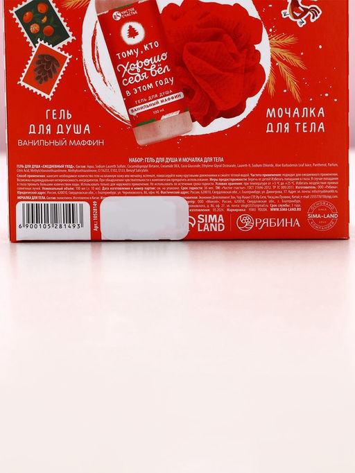 Новогодний подарочный набор косметики «Счастливого праздника», гель для душа 100 мл и мочалка для тела, Чистое счастье