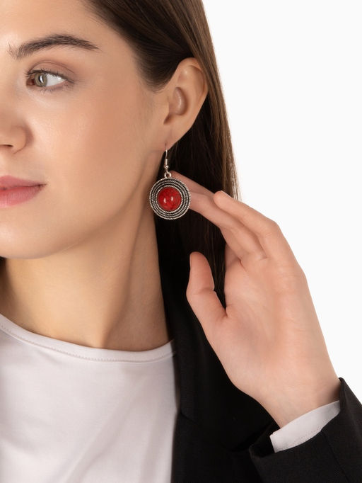 Серьги «Круг» винтаж, красные в чернённом серебре