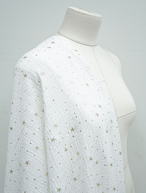 Муслин двухслойный с эф.жатости Звездочки (золотой глиттер) цв.белый, ш.1.4м, хл-100%, 140гр/м.кв - Купава фото 3