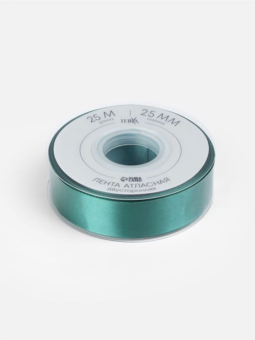 Лента атласная TEIRA, двухсторонняя, 25 мм, 25±1 м, зелёная №0589