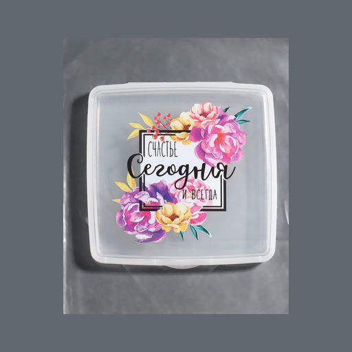 Органайзер для гигиенических принадлежностей «Счастье», с крышкой, 9.5×9.5×1.5 см, прозрачный