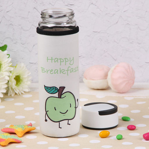 Бутылка для воды «Завтрак», 500 мл, h=23.5 см, с ручкой, в чехле, стекло, рисунок МИКС