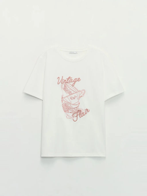 Футболка с принтом и вышивкой / Zarina фото 7