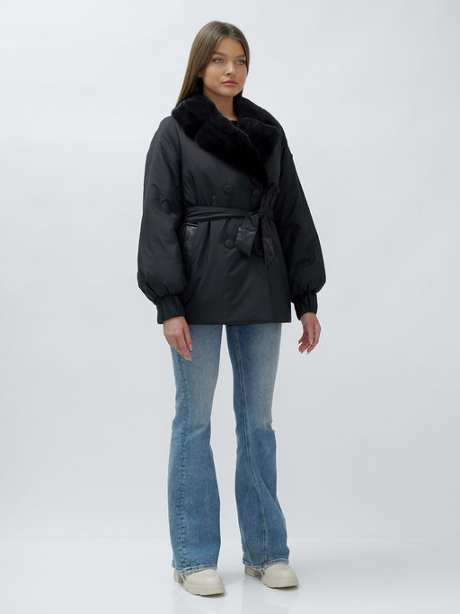 Полупальто зимнее женское с норкой люкс класса черного цвета 8632Ch - Mtforce фото 8
