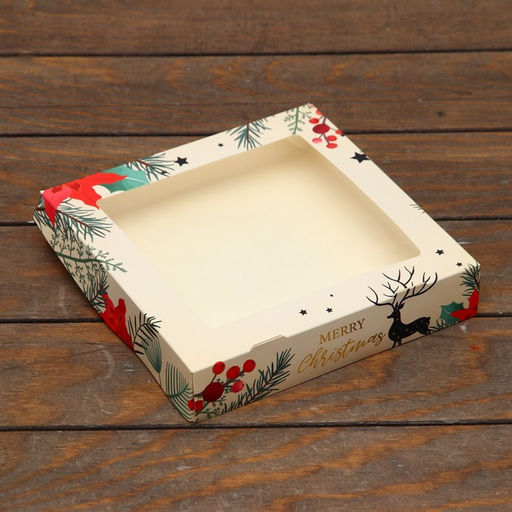 Цена за 20 шт. Коробка складная Праздник, 20 х 20 х 4 см с окном - UPAK LAND фото 2