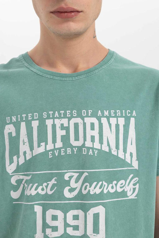 Футболка стандартного кроя с круглым вырезом и короткими рукавами с принтом - Defacto фото 5